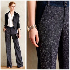 Anthropologie Flecked Brighton Trousers Gray Navy Blue Pants 6 Petite